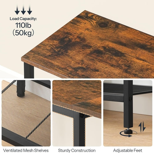 Rustic Brown And Black LED TV Stand With Charging Station Up To 55