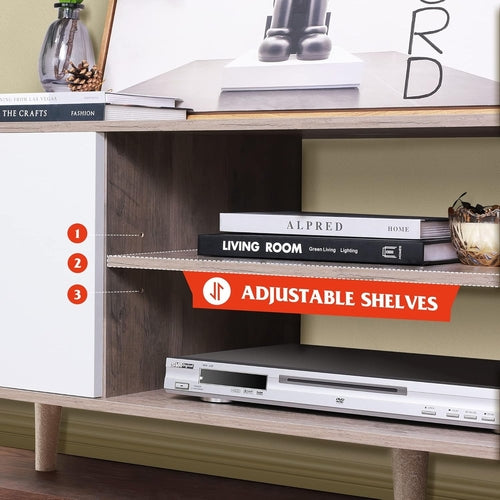Boho TV Stand 55 To 60 Inch Greige White Sleek Design