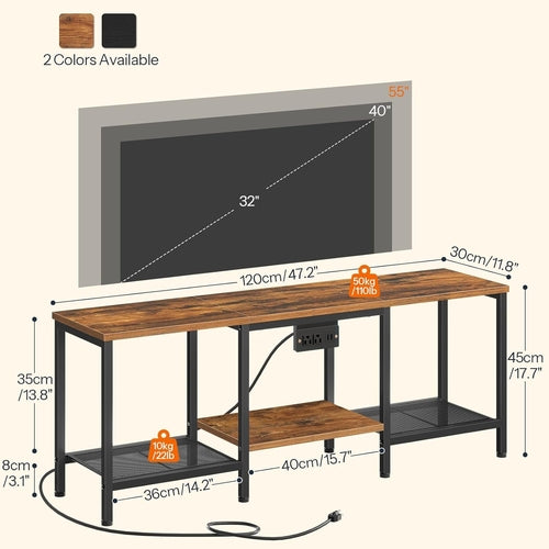 Rustic Brown And Black LED TV Stand With Charging Station Up To 55