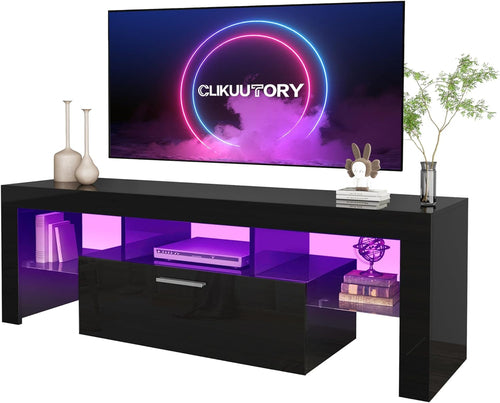 Black LED TV Stand With Large Storage Drawer For TVs Up To 55 Inches