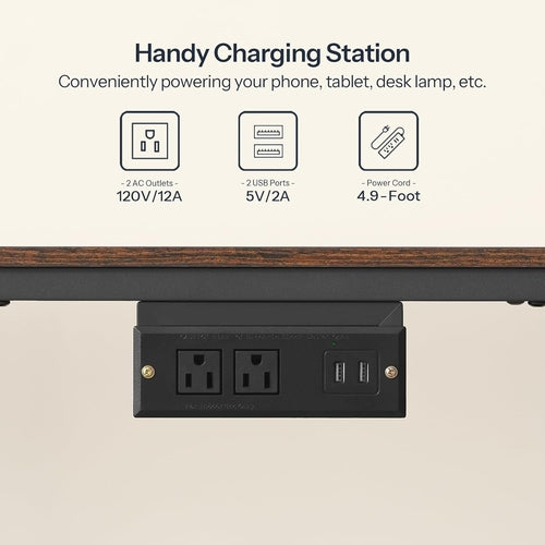 Rustic Brown And Black LED TV Stand With Charging Station Up To 55