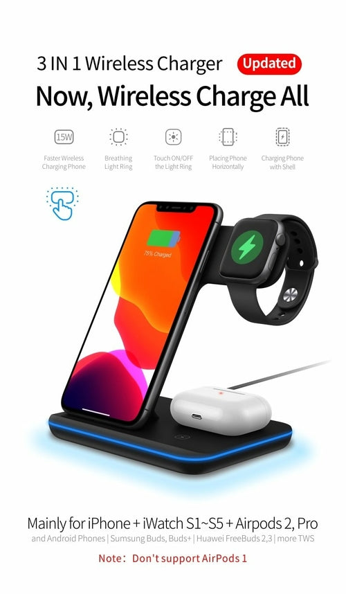 chargeur sens fils NINJA 3 en 1 pour telephonne a charge rapide